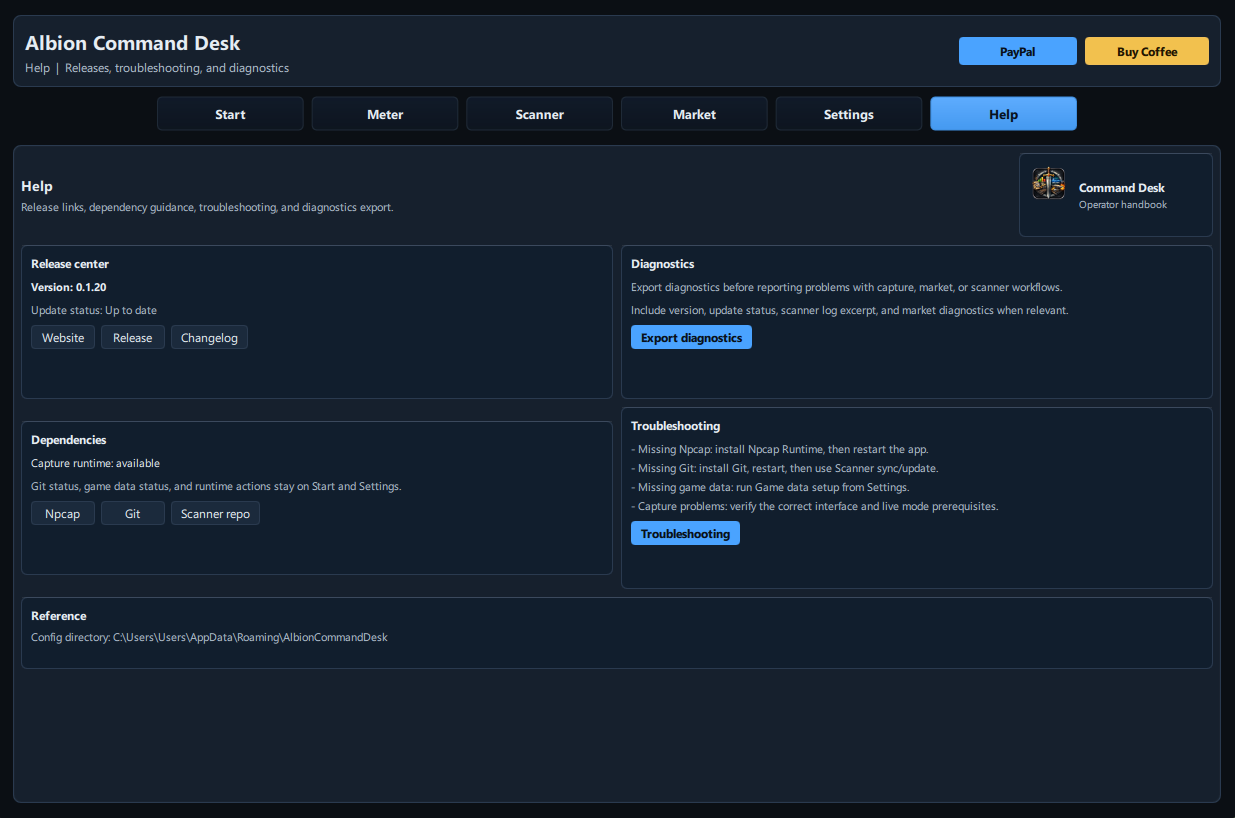 Albion Command Desk help tab