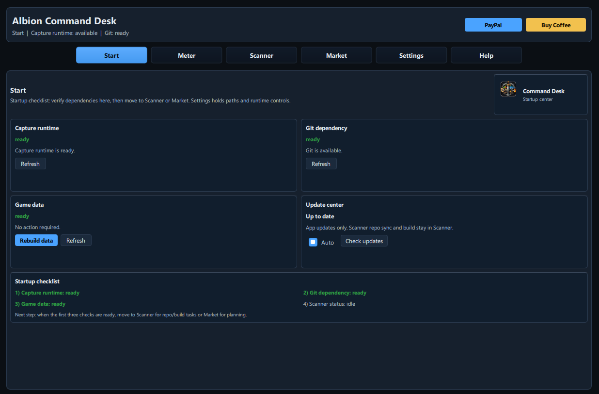 Albion Command Desk start dashboard